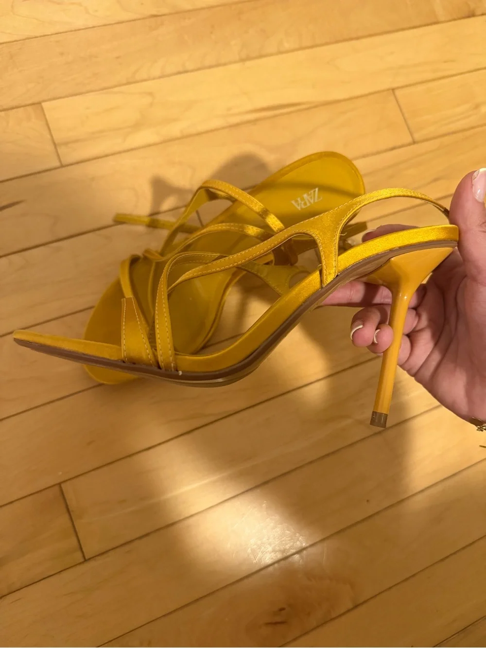ZARA Golden Yellow Strappy Heeled Sandals - Picture 2 of 3